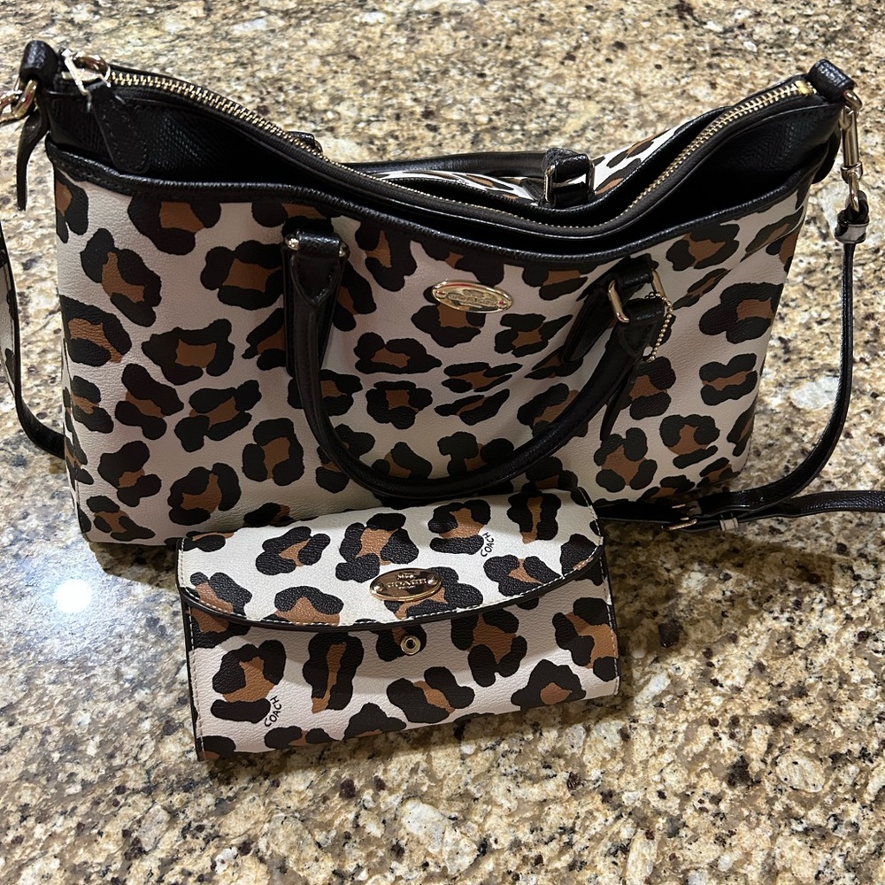 Coach Ocelot Morgan Satchel bag with matching wallet